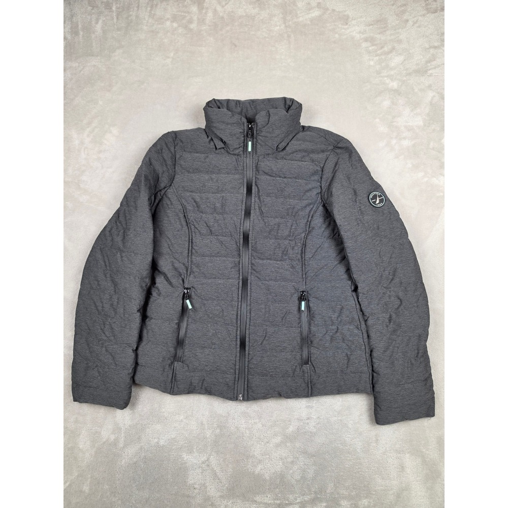 Nautica Puffer Jacket Women Medium Gray Water Resistant Active Stretch Packable